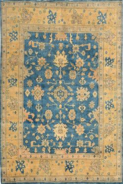 Handknotted Blue floral all over Motif Oushak Rug