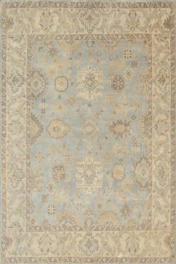 Floral Blue Motif Pattern Oushak Handknotted Rug