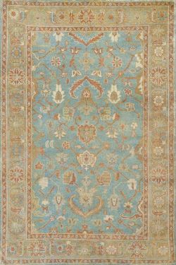 Turquoise Floral Paisley Handmade Oushak Carpet
