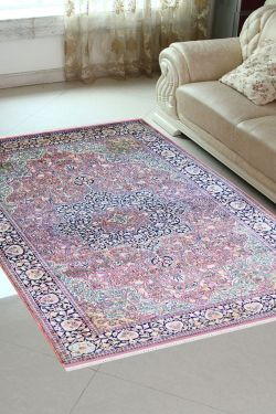 Baby Pink Floral Medallion Kashan Traditional Silk Rug