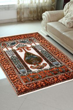 Prayer Ivory and orange Silk Area Rug