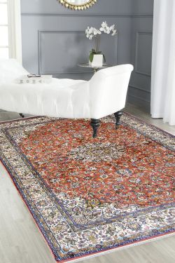 Rust Silk Kashan Area Rug