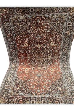 Rust Medallion Handknotted Kashmir Area Rug