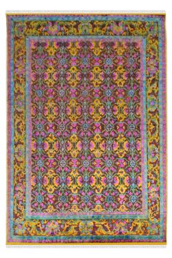 Yellow Flower Handmade Sari Silk Carpet