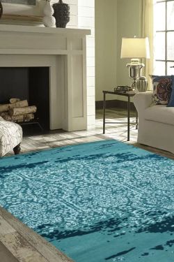 Teal Modern Designer Large Handknotted Area Rug