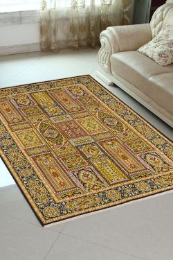 Gold Qum Persian Design Silk Small Area Rug