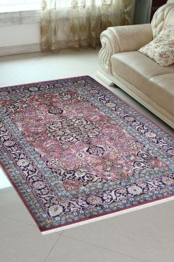 Pink Medallion Traditional Pure Silk on Silk Carpet