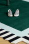 Bottle Green with Black and White Edged Striped Handknotted Rug