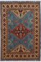 Blue Caucasian Geometric Handmade Rug