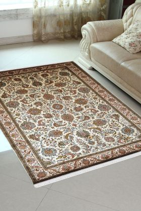 Paisley Ivory Kashan Silk Carpet