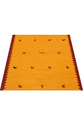 Yellow Motif Wool Area Dhurrie