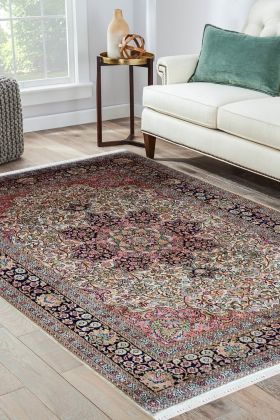 Floral traditional pattern kashan pink and ivory pure kashmir rug