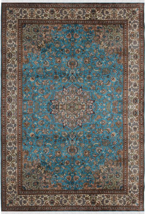 Turquoise Chakra Kashan Silk Rug