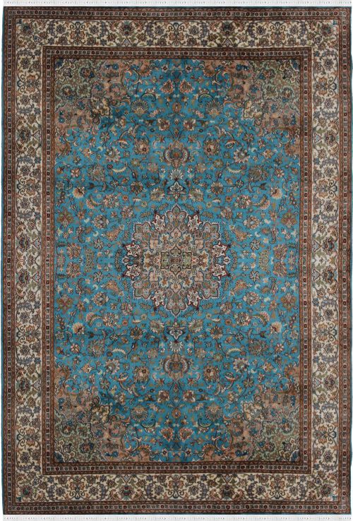 Turquoise Chakra Kashan Silk Rug