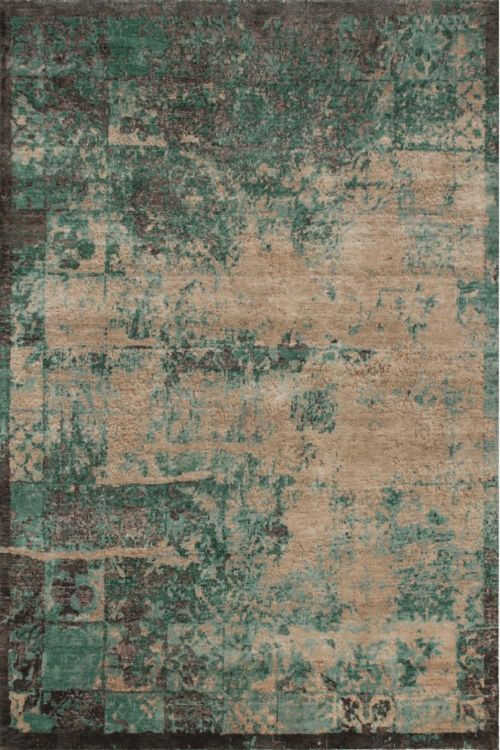 Forest Green Erased Handmade Modern Rug