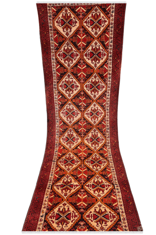 Dual Bokhara Pattern Cream Maroon Handmade Runner Rug
