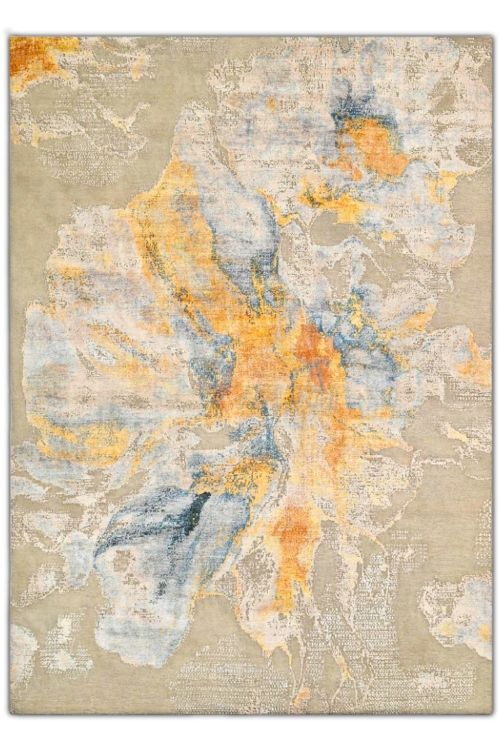 Golden Splash Abstract Handknotted Wool Rug