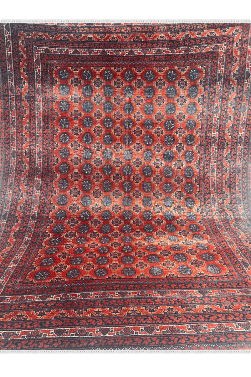 Rust Panel Bokhara Afghan Handmade Rug