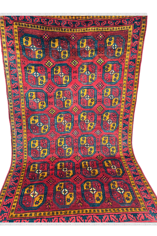 Maroon Multi-Bokhara Afghan Handknotted Rug