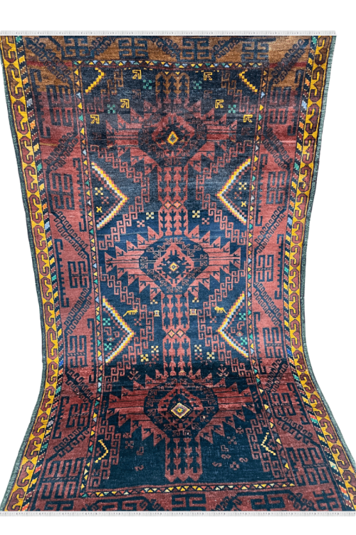 Boho-Chic Afghan Handknotted Carpet
