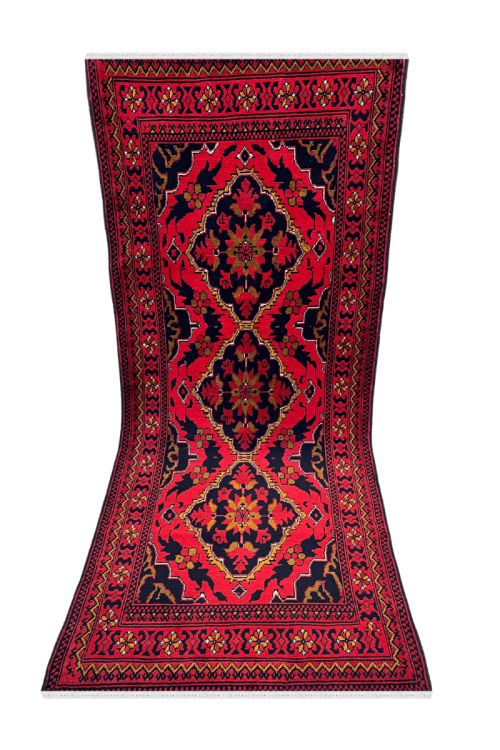 Deep Red Sea Small Afghan Handknotted Carpet