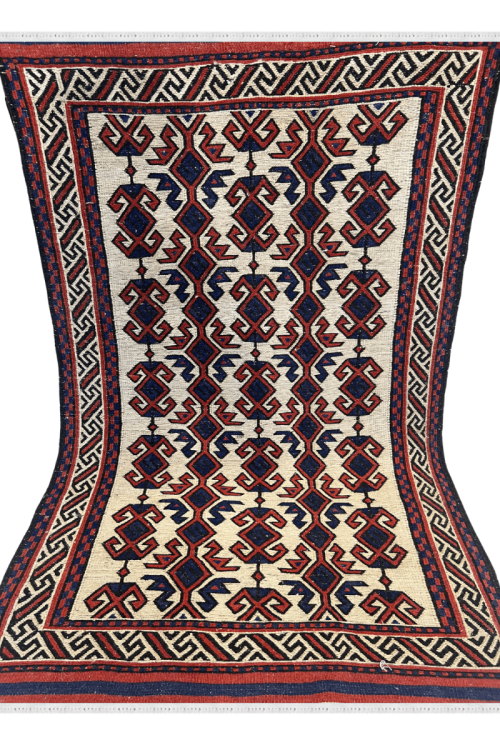 Ivory Maroon Curved Bokhara Handmade Carpet