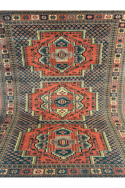 Triple Orange Medallion Handmade Afghan Carpet
