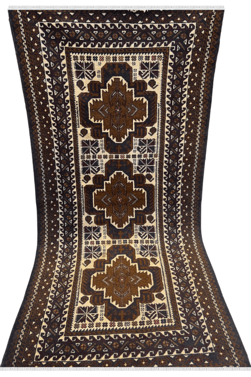 Triple Motif Brown Afghani Handmade Carpet