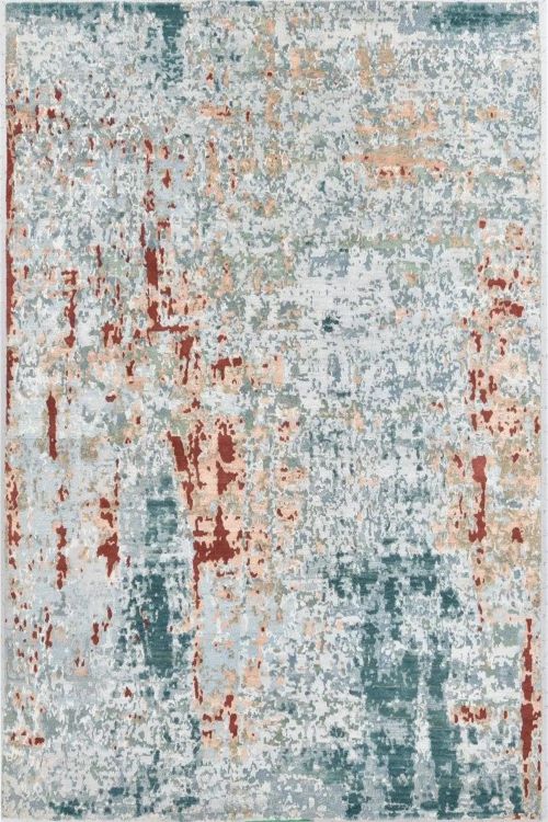 Teal Erased Modern Area Handknotted Rug