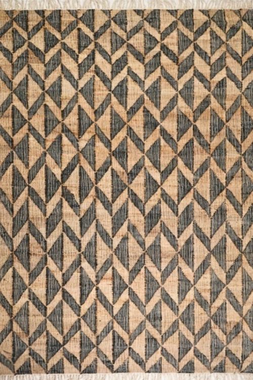 Hexa Haven Black-Beige Handwoven Jute Carpet