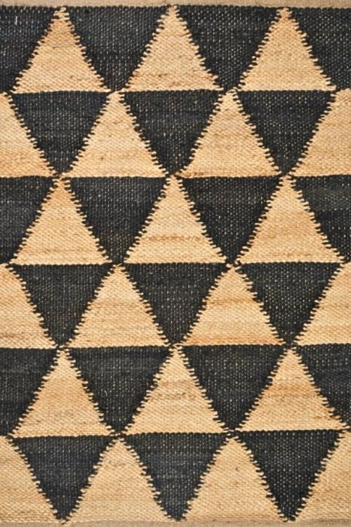 Black Geometric Handwoven Jute Carpet