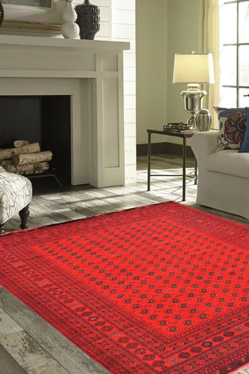 Red Bokhara Handknotted Wool Area Rug