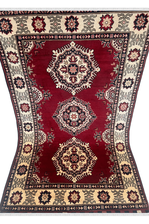 Triple Red Medallion Wool Handmade Area Rug