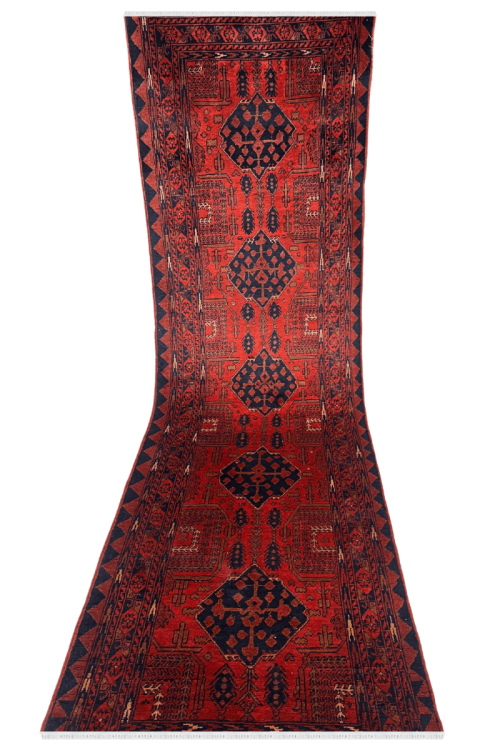 Paanch Medallion Handknotted Area Afghani Runner
