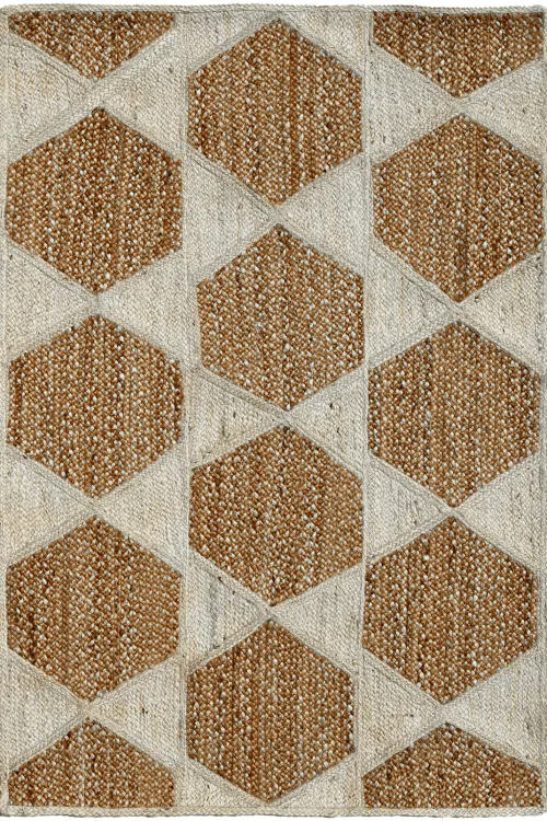 The Multiple Hexagon Pattern Jute Handmade Carpet is a natural fibre rug made from jute in a beige colour. It measures 3' x 5' ft. (90 x 150 cm) and features a unique geometric design with multiple hexagon patterns. This jute rug can be customised to any size, and production will take 30 days from the date of order. Please select the size of this rug you would like.