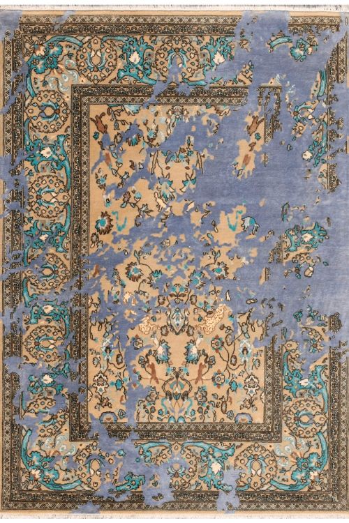 Abstract Erased Transitional Handknotted Area Rug