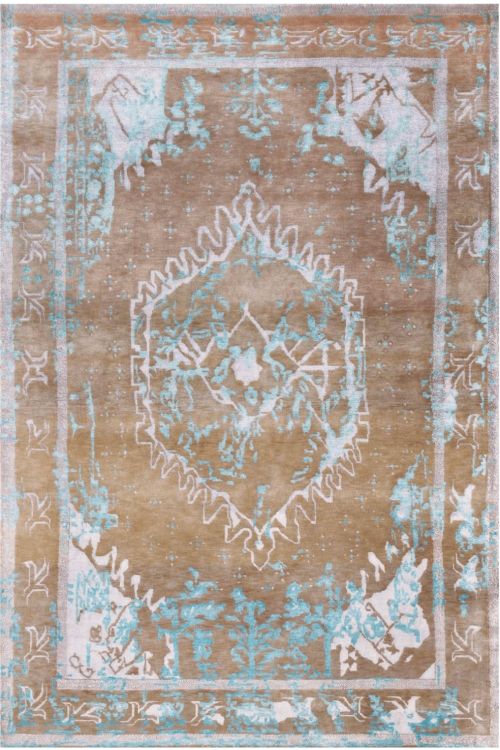 Pastel Brown Medallion Transitional Handmade Rug