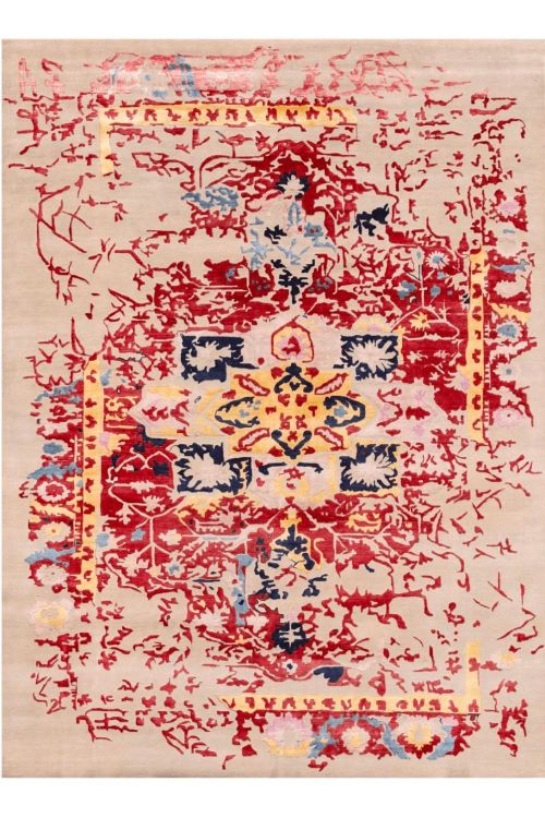 Abstract Transitional Red Tonal Handmade Rug