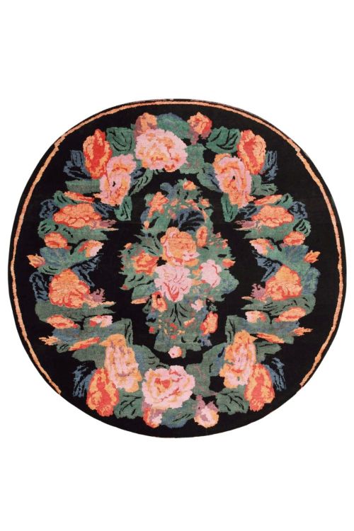 Victorian Floral Round Wool Handmade Contemporary Rug