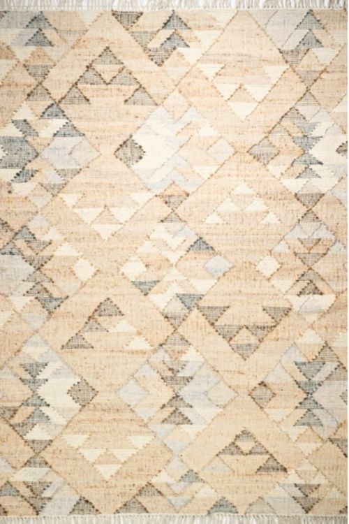 Clay Grid Beige Handmade Jute Rug