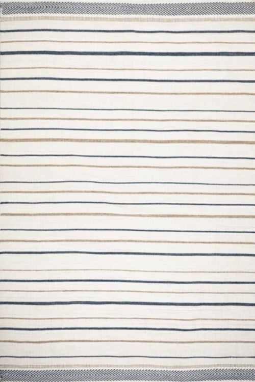 Soft Striped Ivory Handknotted Outdoor Rug