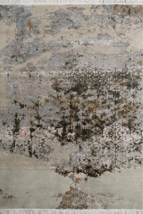 Gray Shadow Abstract Hand Knotted Contemporary Carpet