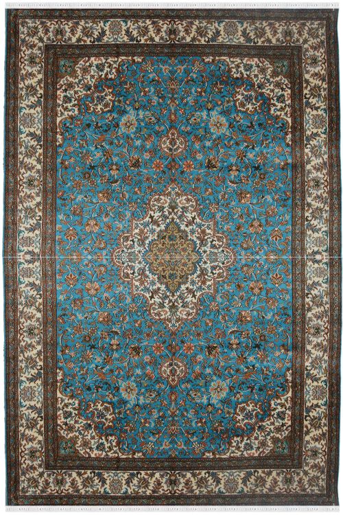 Blue Silk Rug Kashan Floral