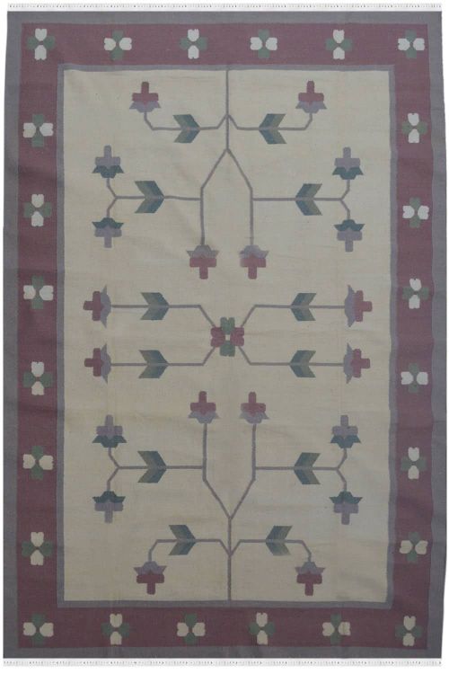 Cotton Cream Abstract Dhurry Rug