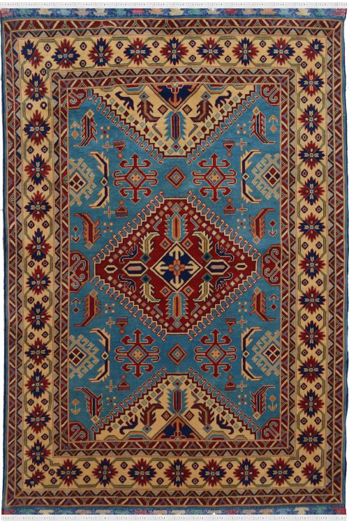 Blue Caucasian Geometric Handmade Rug