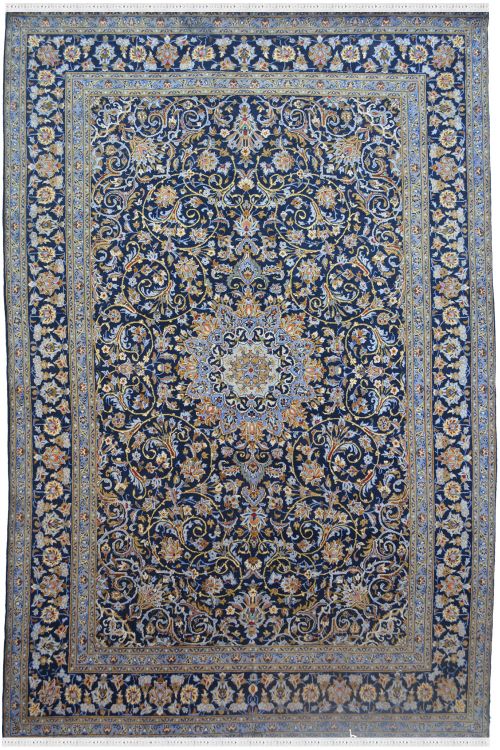 Blue Persian Kashan Floral Wool Carpet