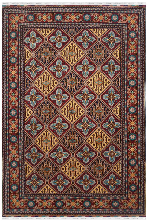 Geometrical Mustard Blue Field Wool Rug