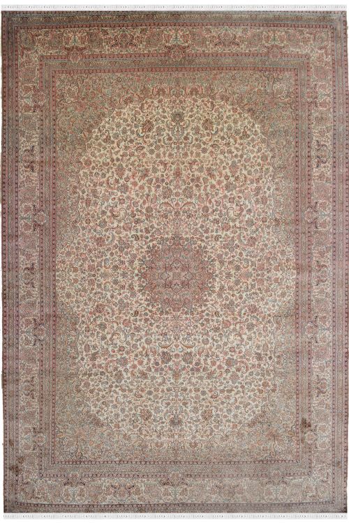 Oval Cream Kashmir Pure Silk rug