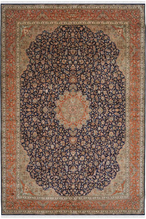 Blue Medallion Large Kashmir silk rug