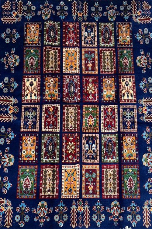 Blue Pashto Pattern Handmade Afghan Rug